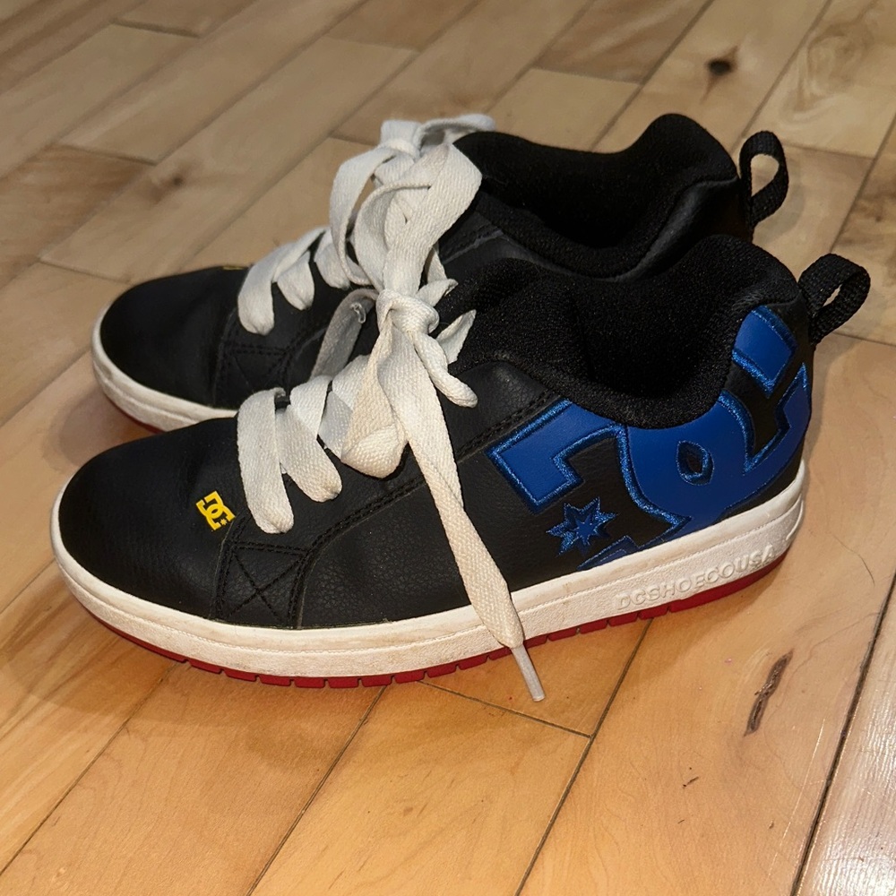 DC Kids Black Sneakers with Blue and Red Accents
